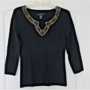Cable & Gauge Women's Black Sweater Top w Gold Sequin Detail Small